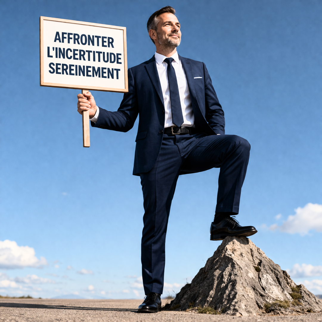 Supprimer le stress décisionnel au travail permet au dirigent d'affronter l'incertitude sereinement. La montagne est devenue toute petite. 