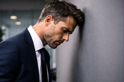 Stress et pression bloquent la décision. Stress et pression bloquent la prise de décision du dirigeant : comment faire pour bien décider? Un chef d'entreprise face à un mur.