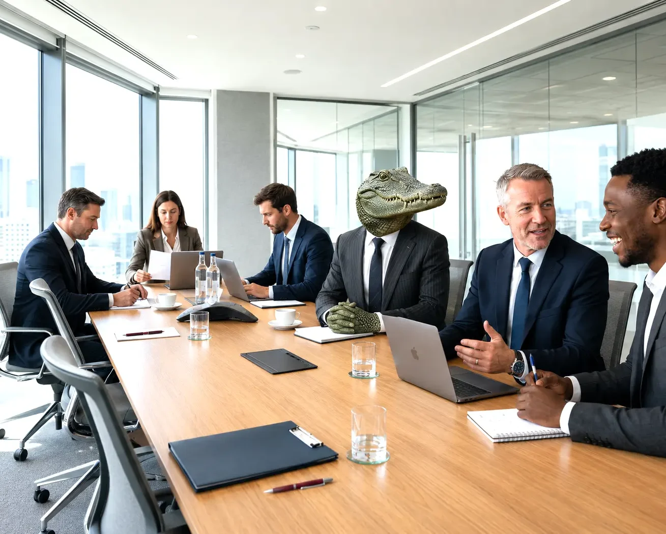 Diriger une entreprise c'est prendre de bonnes décisions critiques :  éviter les écueils comme ce crocodile assis près du dirigeant.