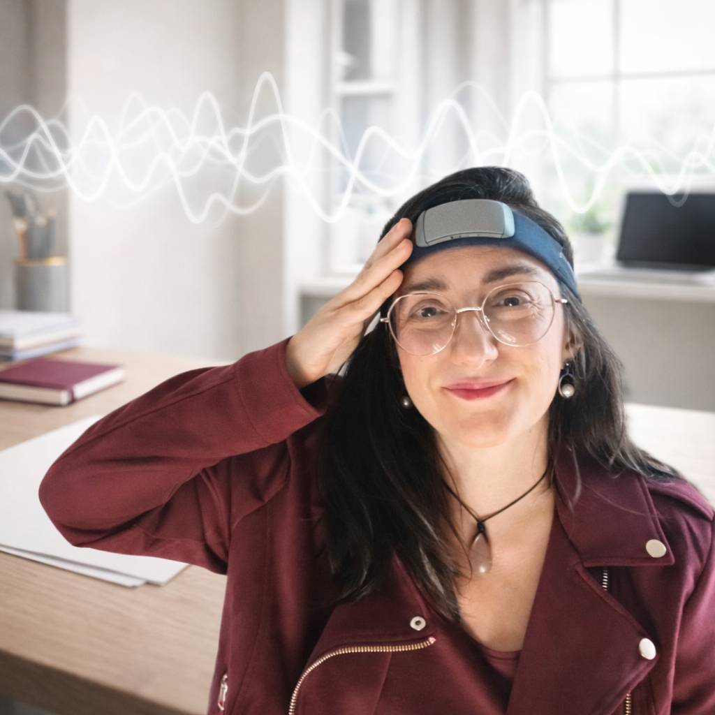 Neurosciences cognitives et décision : Magali Warcollier teste son électro encéphalogramme.