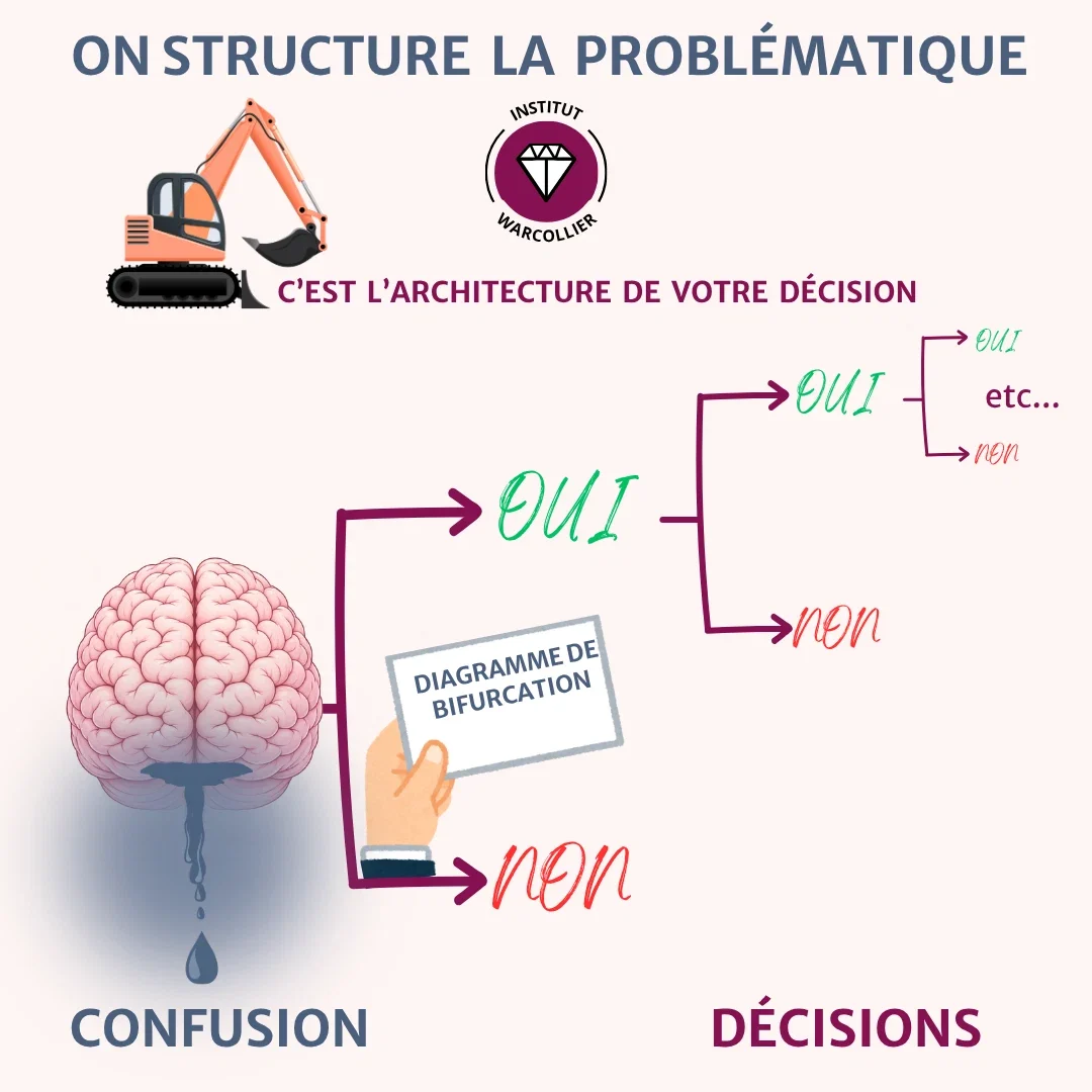 Questions fermées et diagrammes de bifurcation. Infographie pour apprendre à prendre des décisions stratégiques, avec des diagrammes de bifurcation.