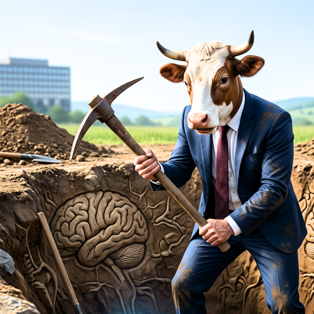 Pour un dirigeant, une décision complexe sous pression est un terrain propice à la rumination mentale. Métaphore d'un dirigeant qui creuse